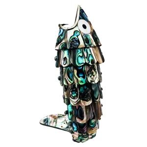 Los Castillo Mexican Silver Mosaic Abalone Shell Inlay Fish Bottle Opener
